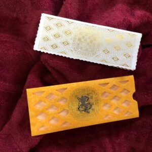 4 Fold Simple Hindu Wedding Card Yellow Cream Ganesh 055