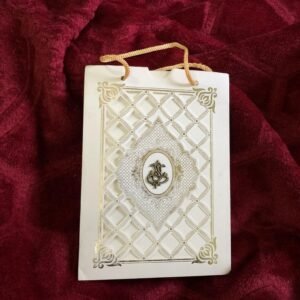 Laser Cut Bag Style Hindu Wedding Card in Off White 019