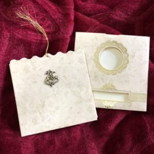 Cream Pouch Type 4 Fold Hindu Wedding Card 022