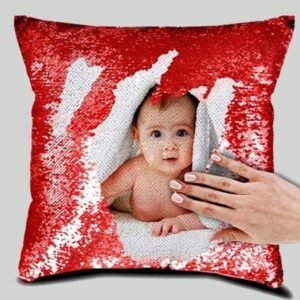 Handicrafts Personalised Magic Photo Cushion (Red 12x12 Inches Gift)