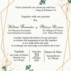 Elegant Green Leaves Christian Wedding Invitation Card 083